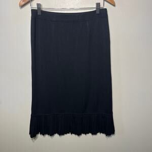 Exclusively Misook VTG Skirt Black Knit Ruffle Hem Trumpet Office Acrylic M